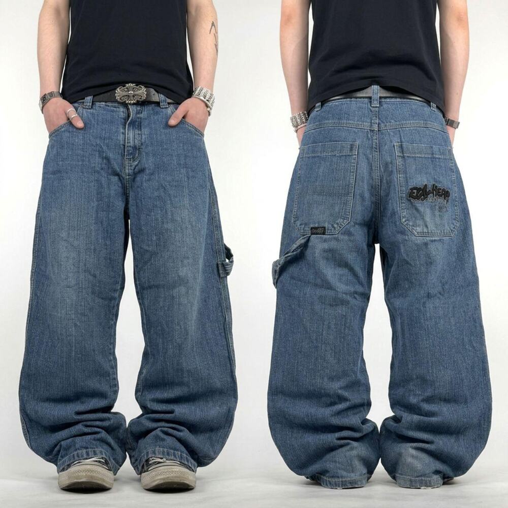 Vintage y2k embroidered baggy wide leg skater grunge archive jeans